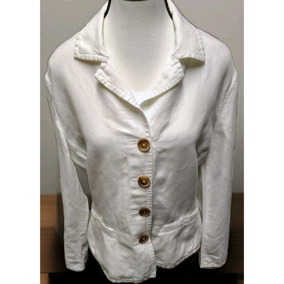 Talbots Jacket Size 12 White Irish Linen Blend Button Pockets - Picture 7 of 8